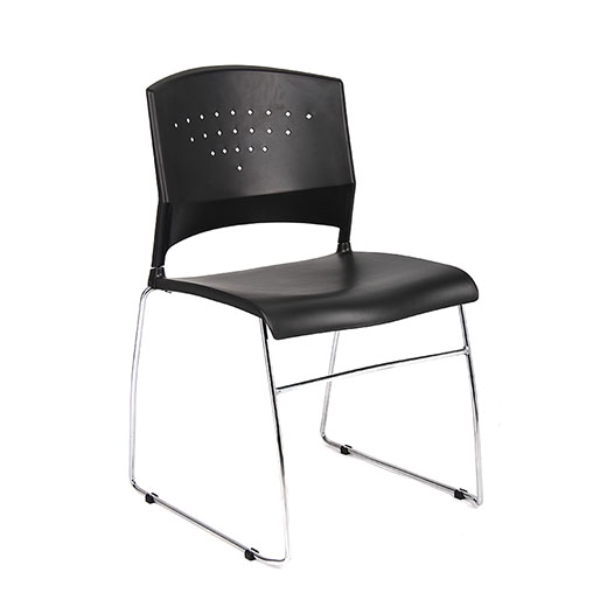 BLACK STACK CHAIR WITH CHROME FRAME