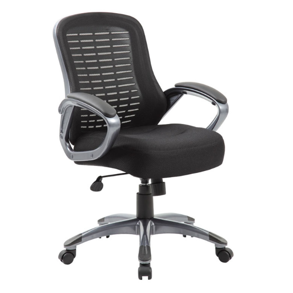 MESH BACK CHAIR,WITH MESH ARM PAD AND GUN METAL ARM & BASE