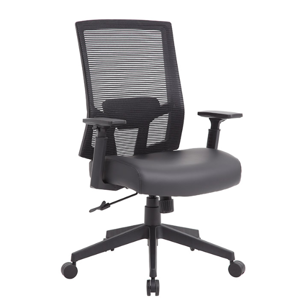 BLACK EXEC CHAIR, MESH BACK, ANTIMICROBIAL VINYL