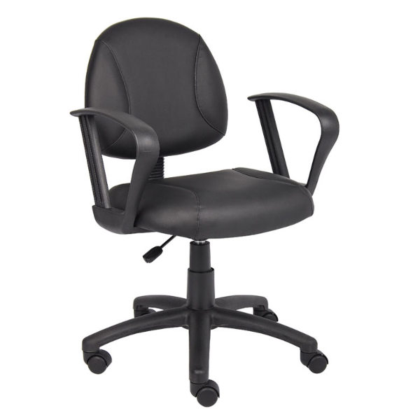 BLACK LEATHER PLUS POSTURE CHAIR W/LOOP ARM