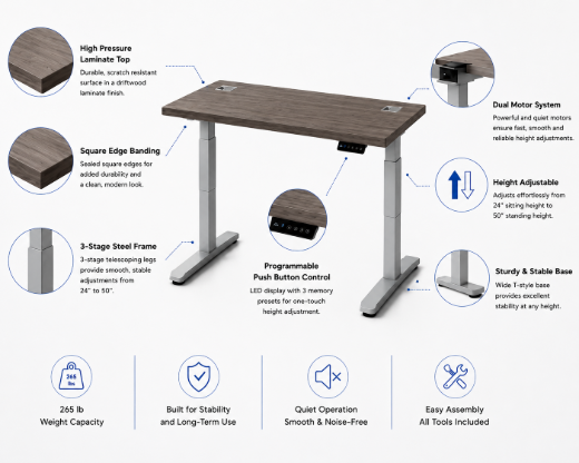 DUAL-MOTOR ELECTRIC HEIGHT ADJUSTABLE DESK FRAME